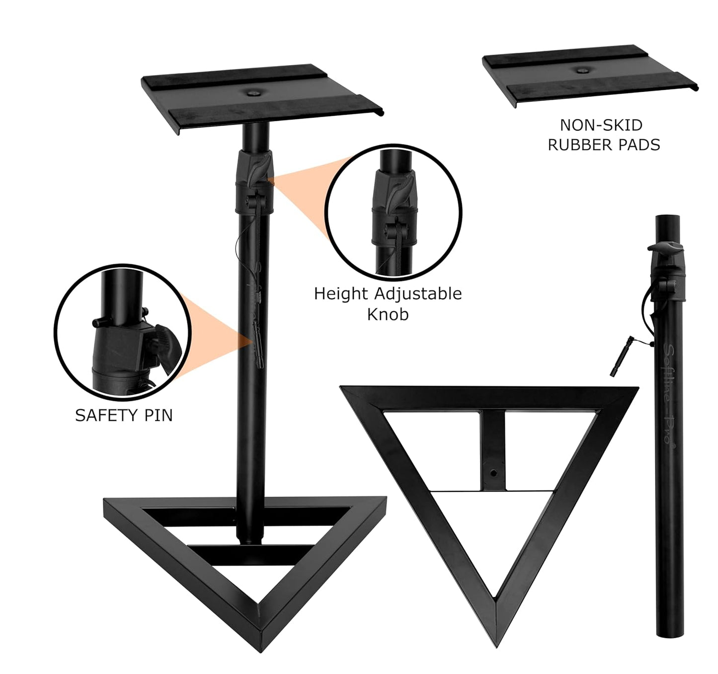 Triangle base studio speaker stands – black pair,
Speaker stand with height adjustment