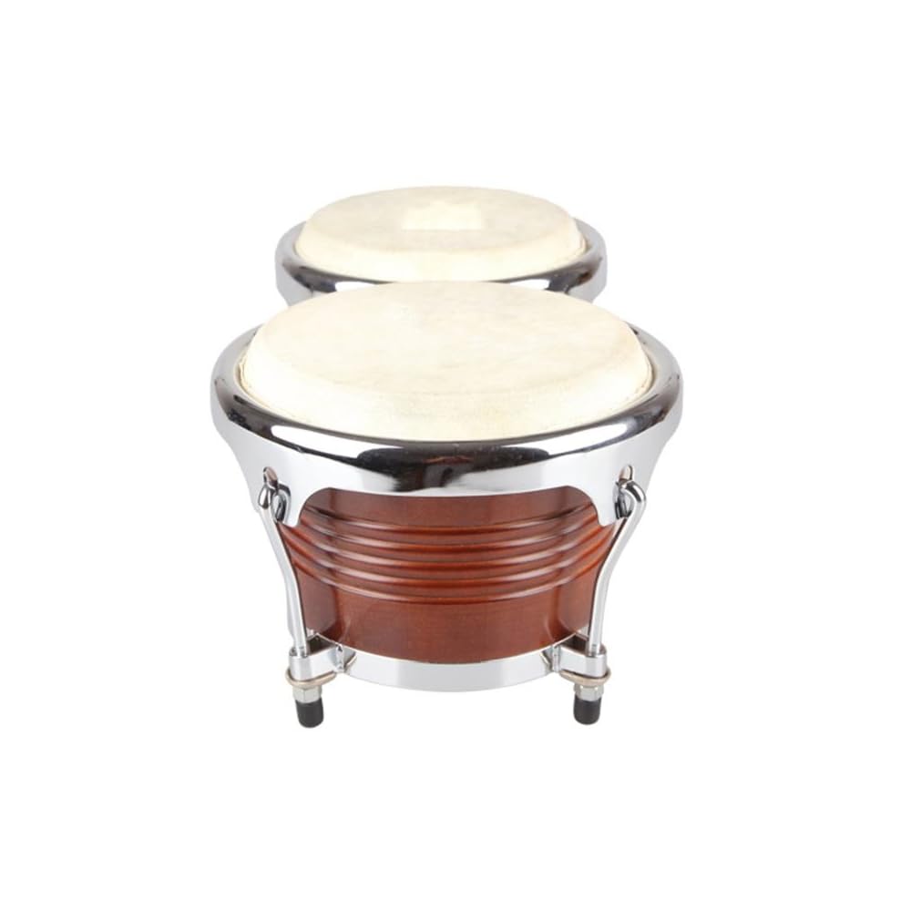 Adjustable tuning lugs on chrome rims of bongo drums