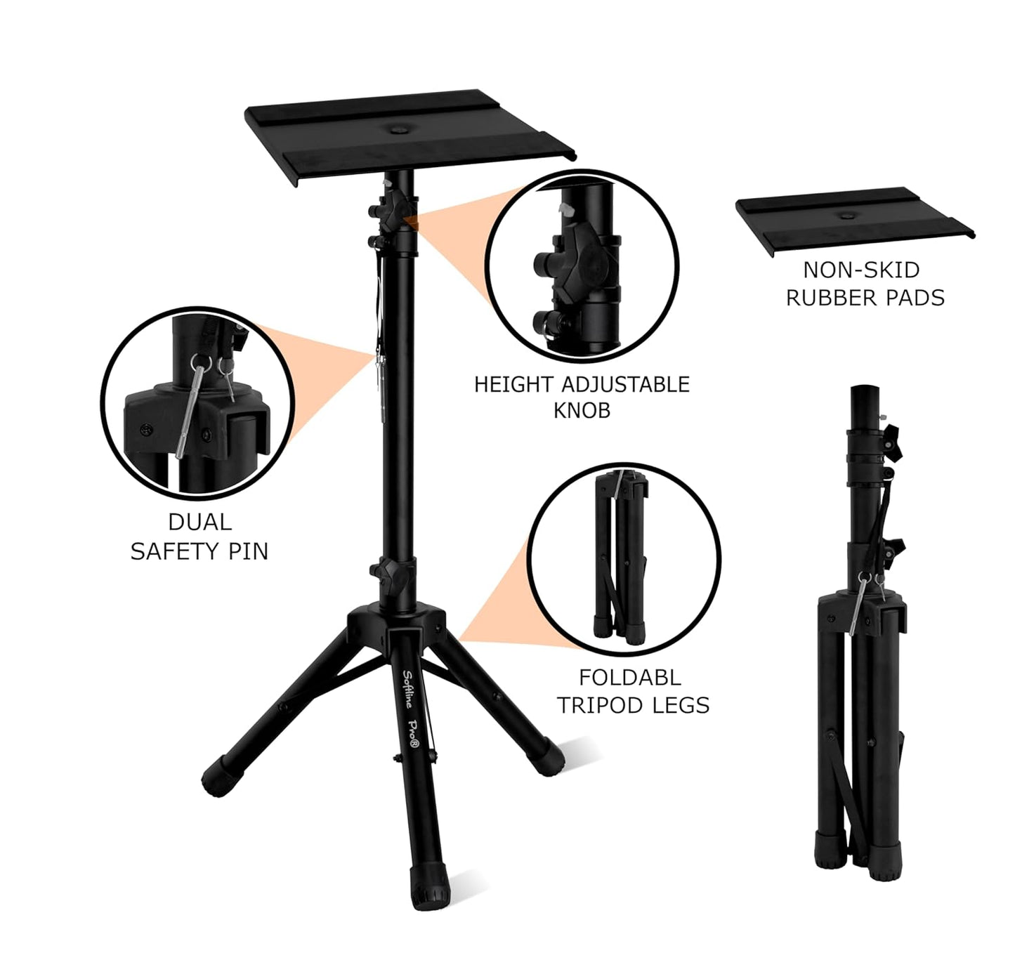 Heavy-duty foldable monitor speaker stands – black,
Foldable tripod speaker stand