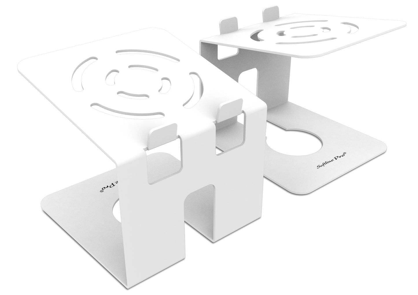 White metal bookends on a white background