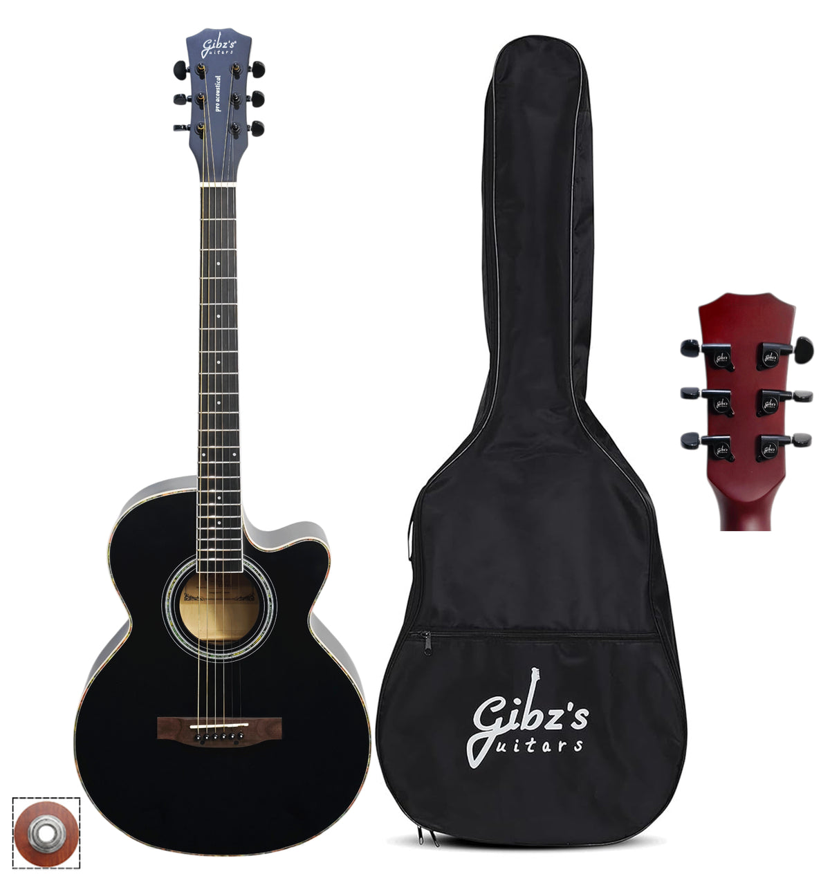 Gibz's Pro Acoustical G239-C 39" Matt Acoustic Guitar with Patch EQ, Truss Rod & Bag (BK)