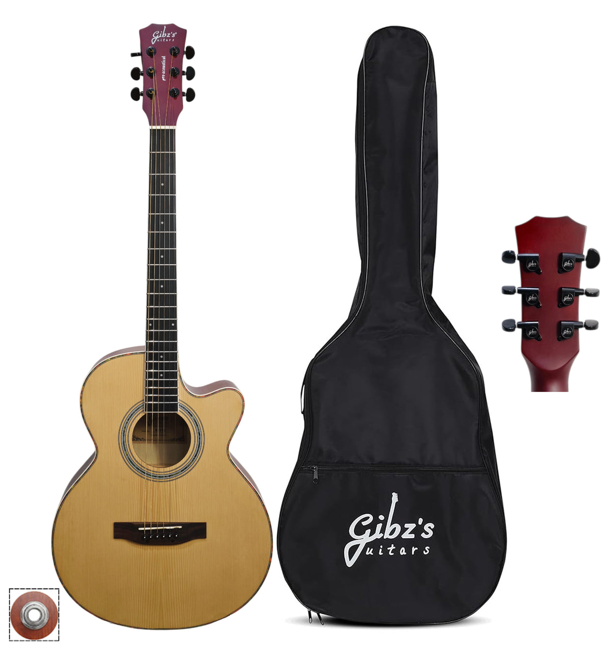 Gibz's Pro Acoustical G239-C 39" Matt Acoustic Guitar with Patch EQ, Truss Rod & Bag (NT)
