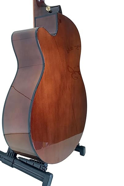 Close-up of the bridge and lower body detailing on Gibz’s TG-40 Pro acoustic guita