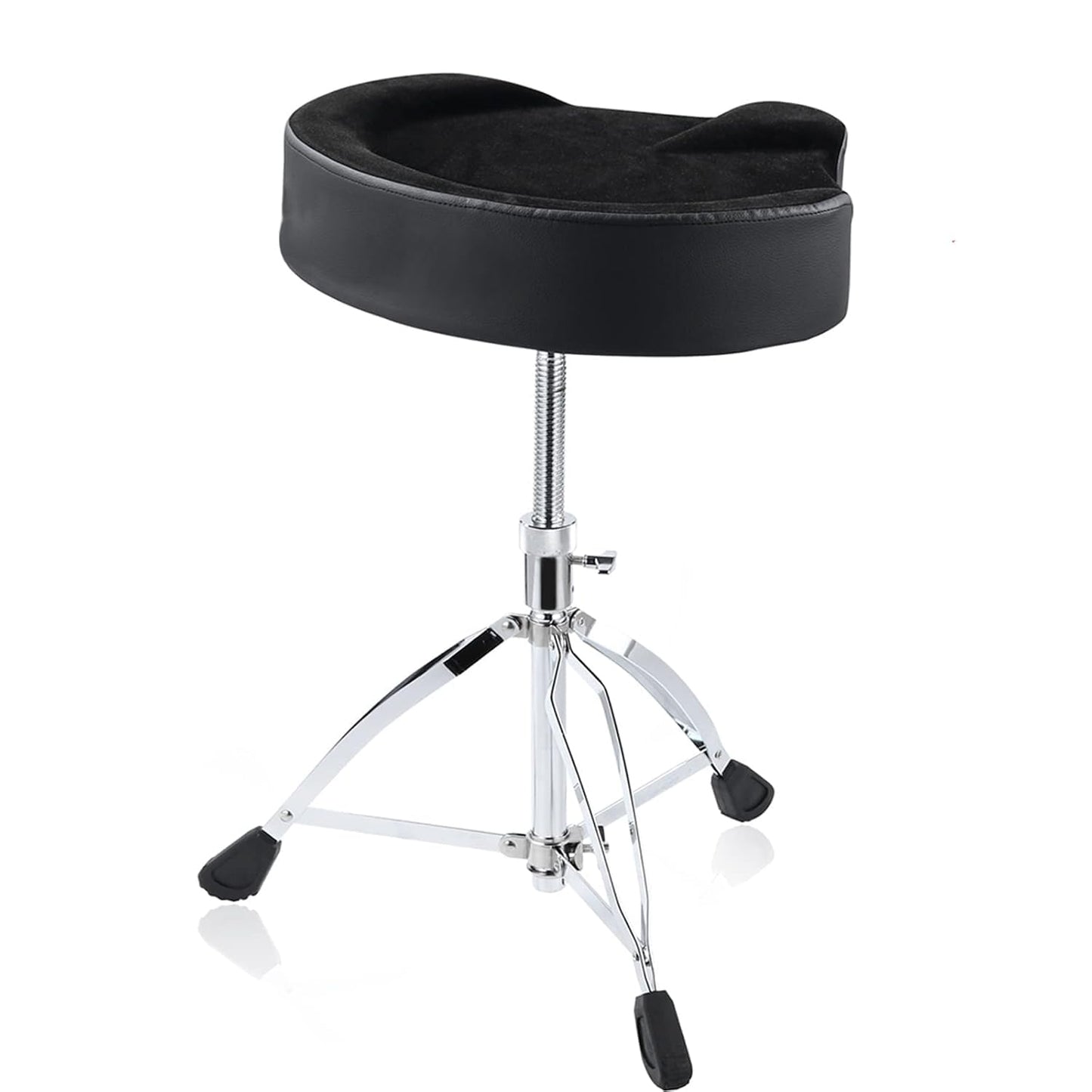 Black drum stool with chrome base on a white background