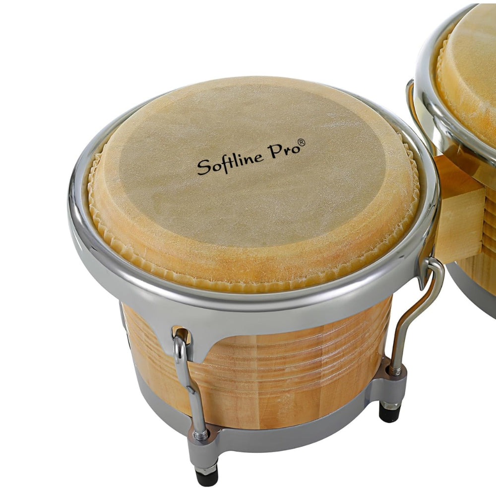 Rubber feet at the base of the bongo drums providing stability and surface protection.