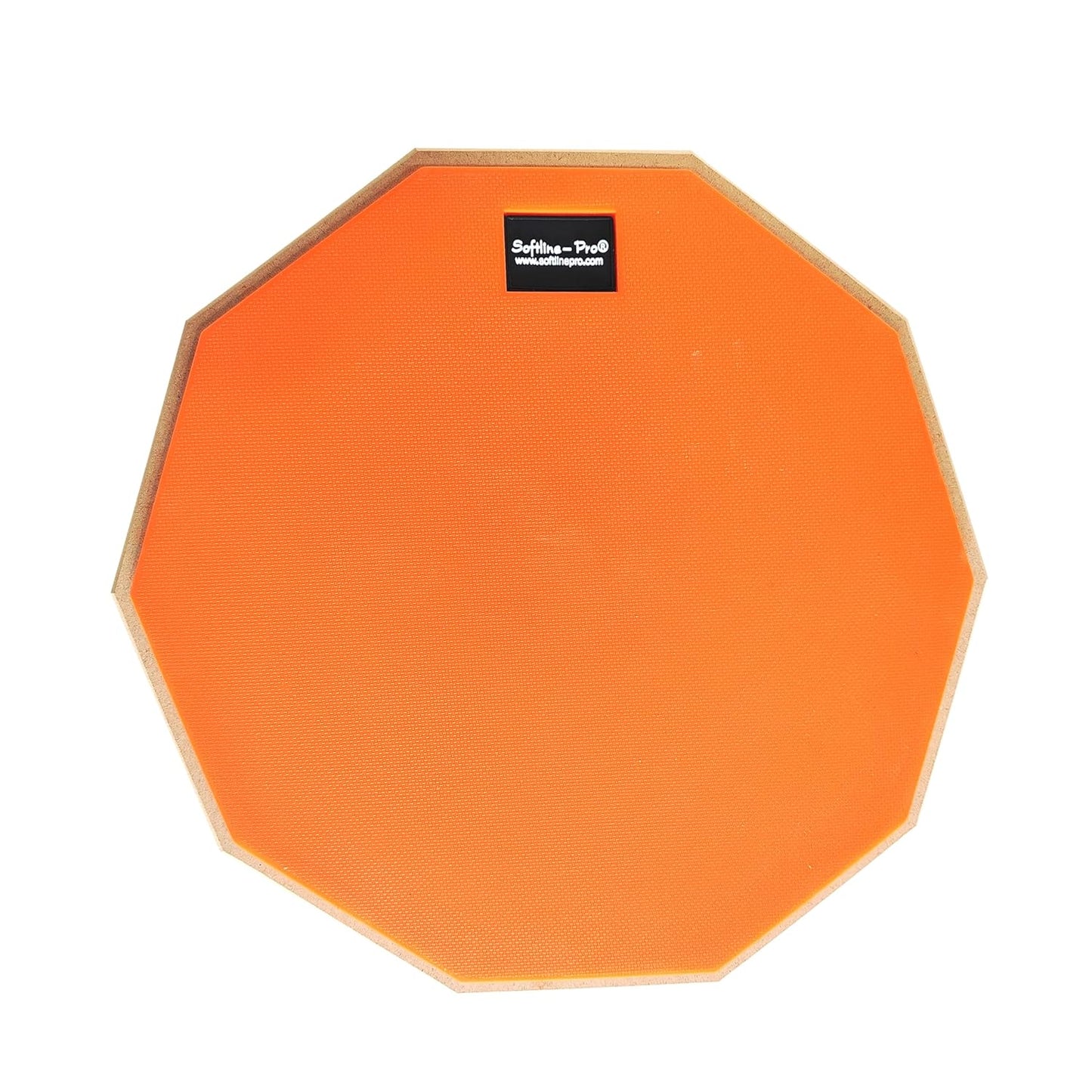 Orange practice drum pad with a brand logo on a white background
