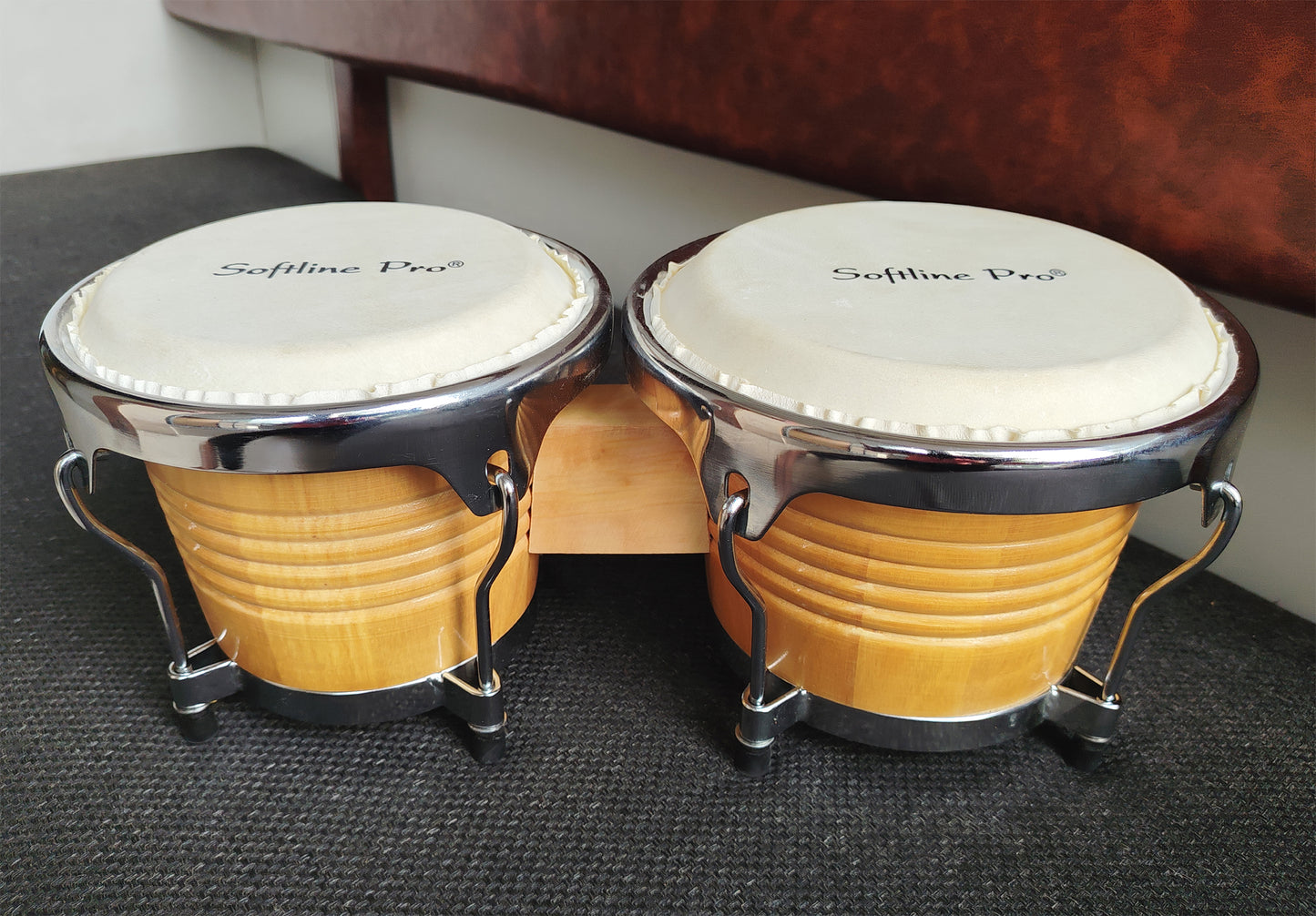 Softline Pro Premium Natural Bongo Drum Set with Padded Bag and Tuning Key/Wrench Professionals Wooden Bongos Drum for Beginner Adults Kids Bongo Drum Percussion Instrument (SP BNG NT-L- SP)