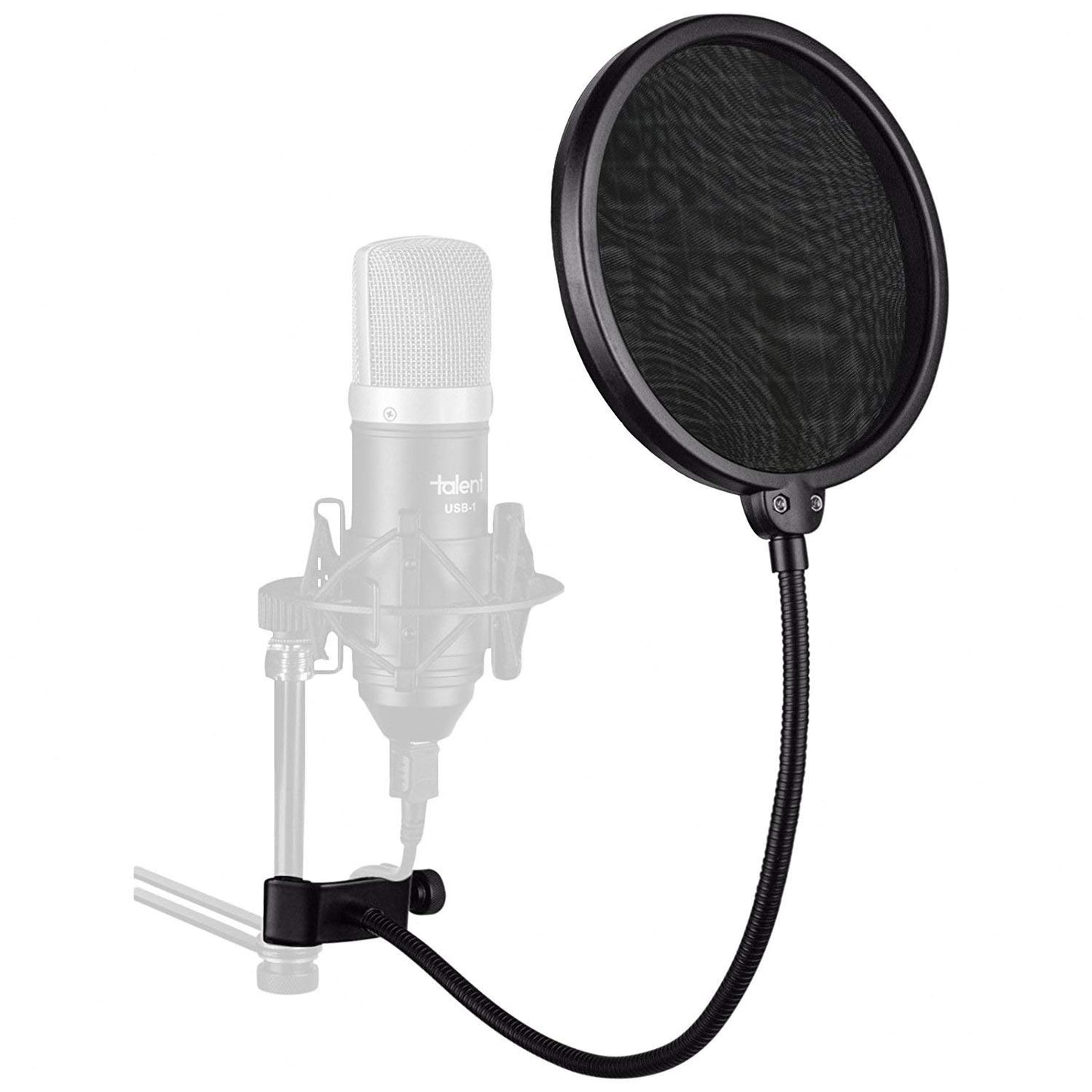Side view of Softline Pro SP-PF-001 installed with a condenser microphone during recording