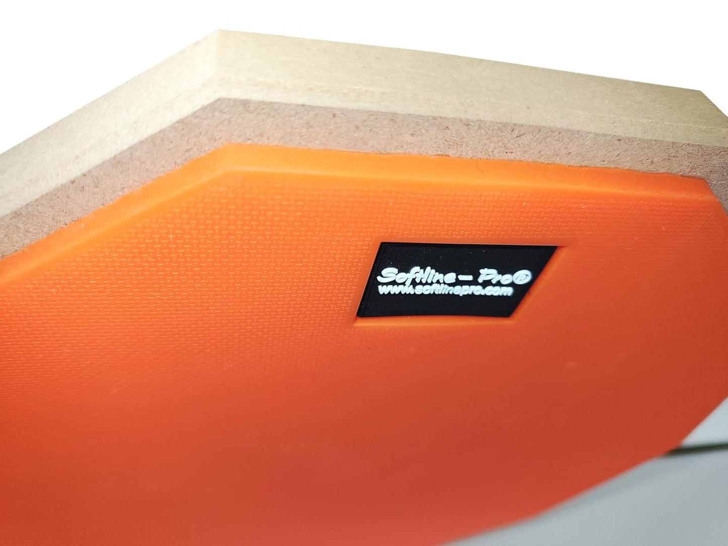 Orange and beige foam roller with 'Softline Pro' branding on a white background