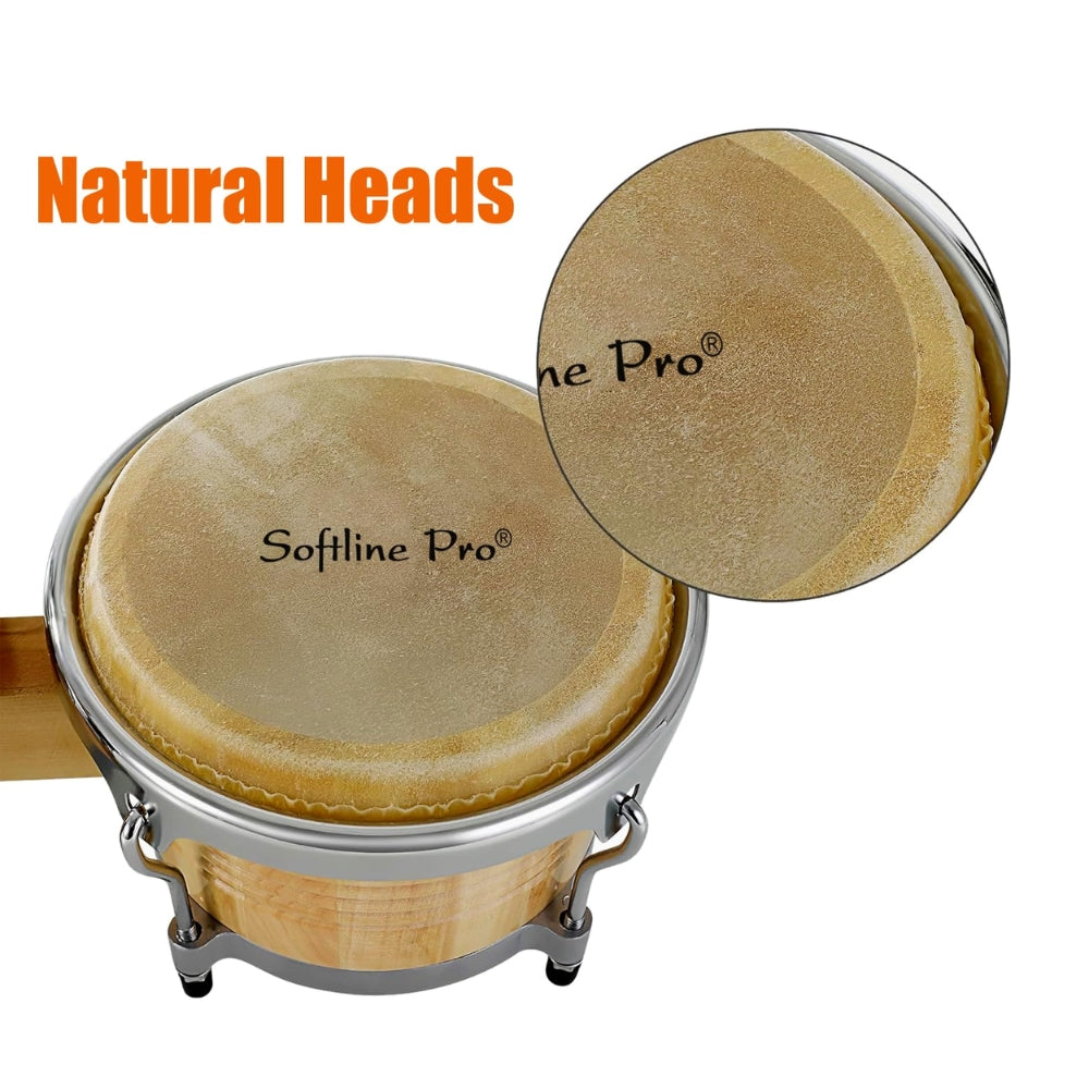 Softline Pro SP BNG NT–SP premium natural bongo drum set with padded carry bag and tuning wrench.