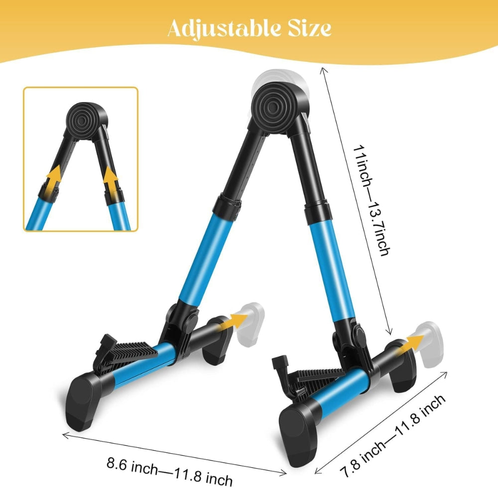 A-frame guitar stand showing sliding height adjustment mechanism.