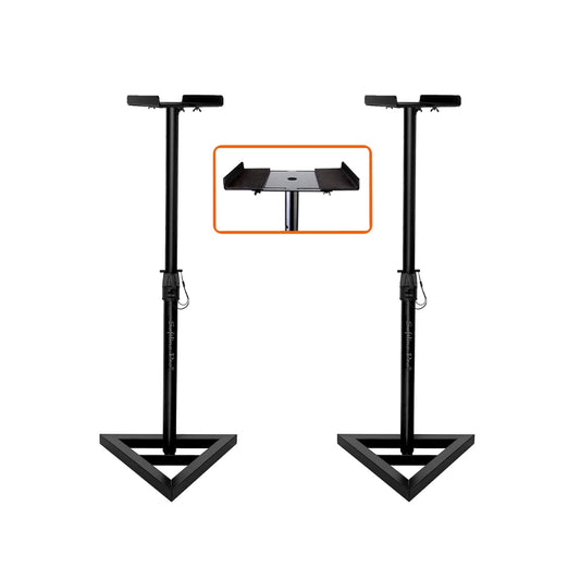 Pair of Softline Pro SP08 VP studio monitor stands with adjustable height and triangle base, black finish.
