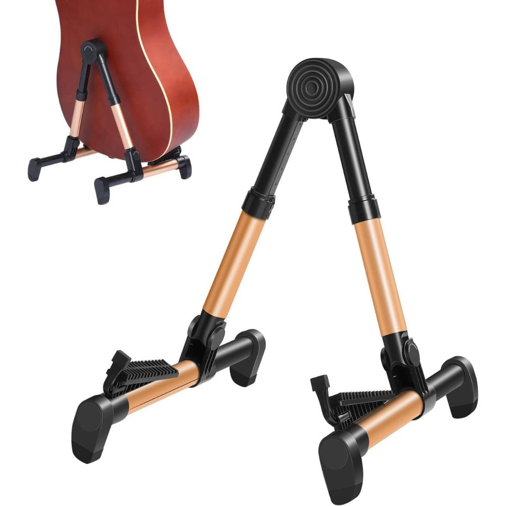 Softline Pro Guitar Stand for Home, Folding Instrument Stand for Acoustic, Electric, Classical Guitars, Violin, Ukulele & Bass, Portable and Lightweight, Easy to fold (SP24-A Gold)