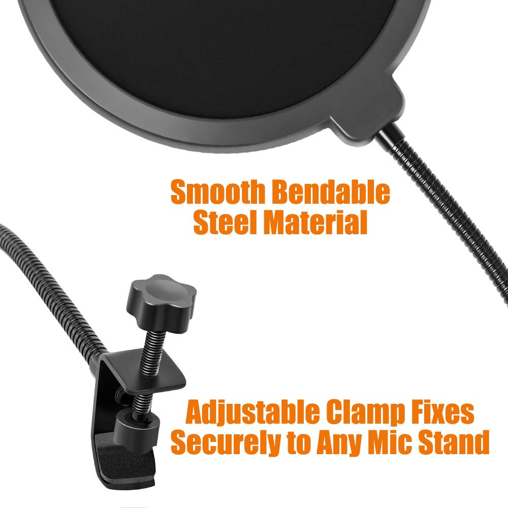 Hands adjusting the Softline Pro pop filter's angle showing the double mesh and free-angle adjustability.