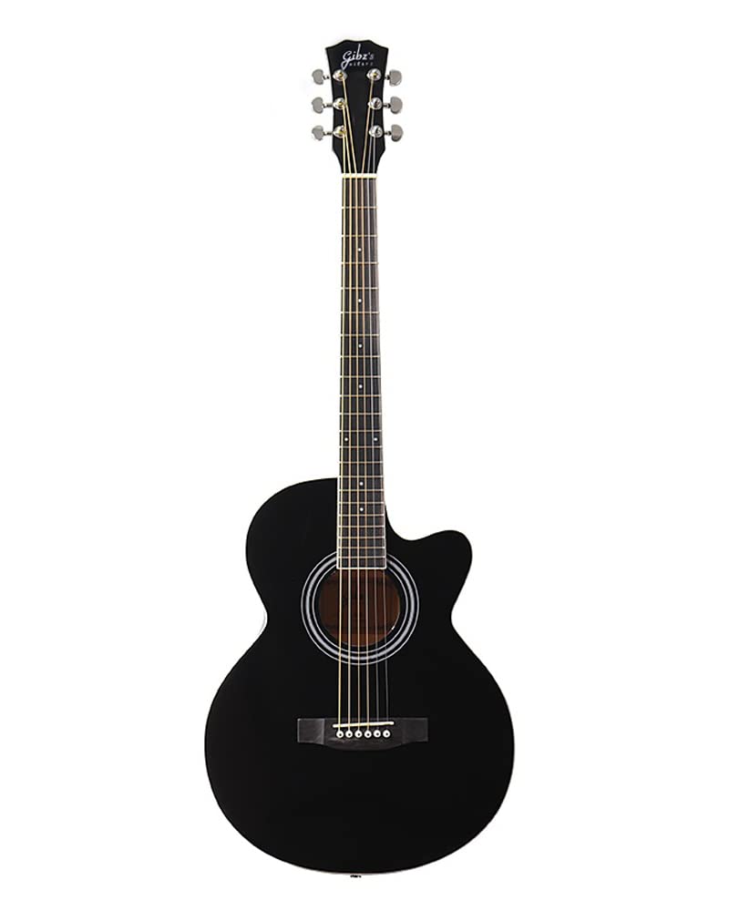 Black acoustic guitar with truss rod