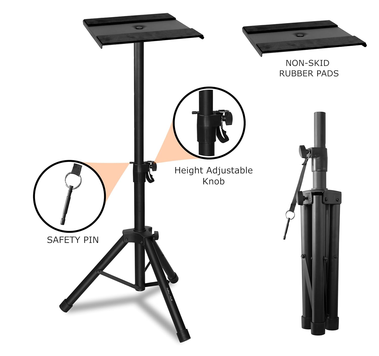 Softline Pro SP80 Tripod Studio Monitor Stand Side View Showing Adjustable Height Mechanism
