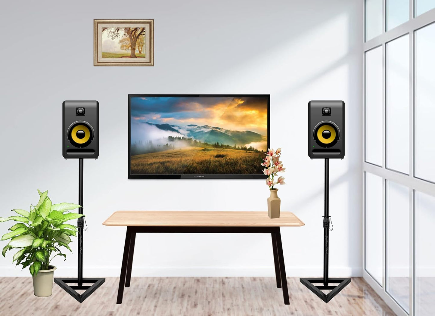 Studio setup with Softline Pro SP08 monitor stands,
Studio monitor floor stands