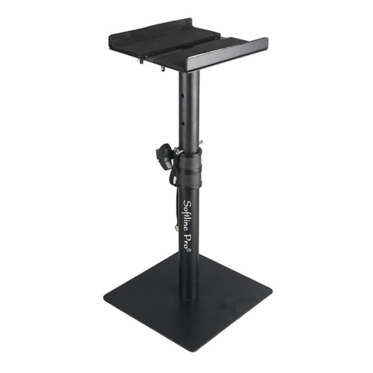 Pair of Softline Pro SP08 VP studio monitor stands with adjustable height and triangle base, black finish