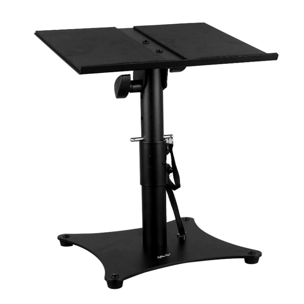Softline Pro SP 901 T desktop monitor stand front view with wide top plate, 
Studio monitor stand with adjustable tilt