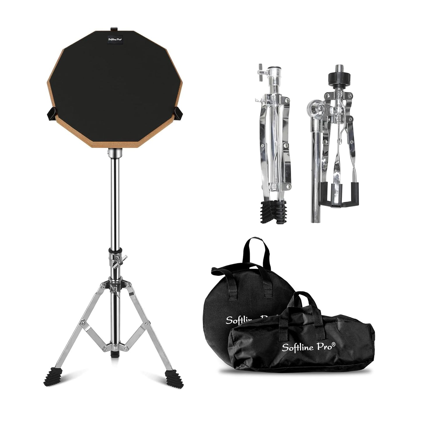 Set of photography equipment including a softbox, stands, and bags on a white background