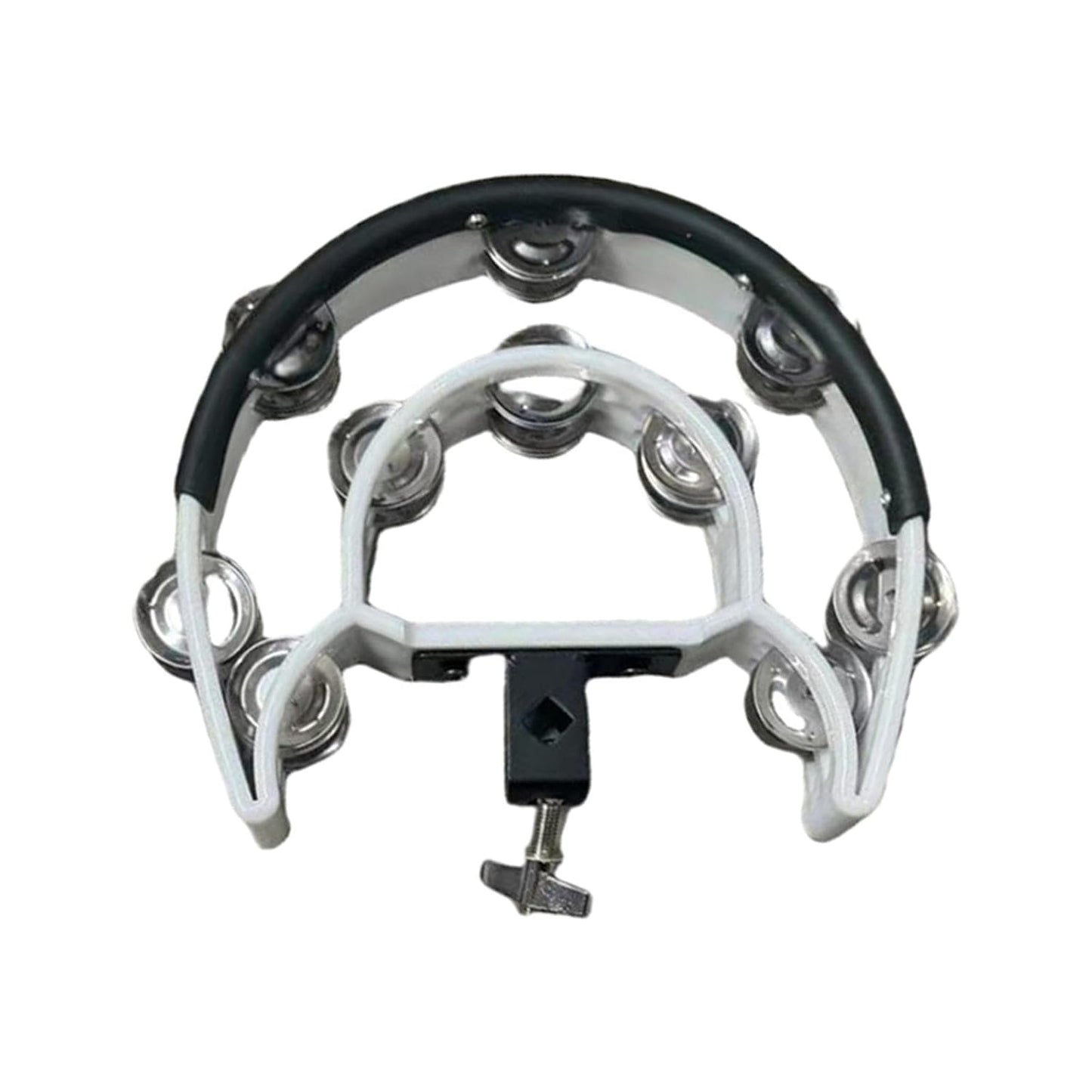 Tambourine with black and white design on a white background