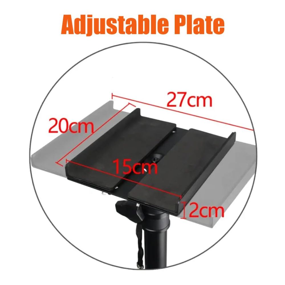 Components of the speaker stand disassembled for easy transport and storage.