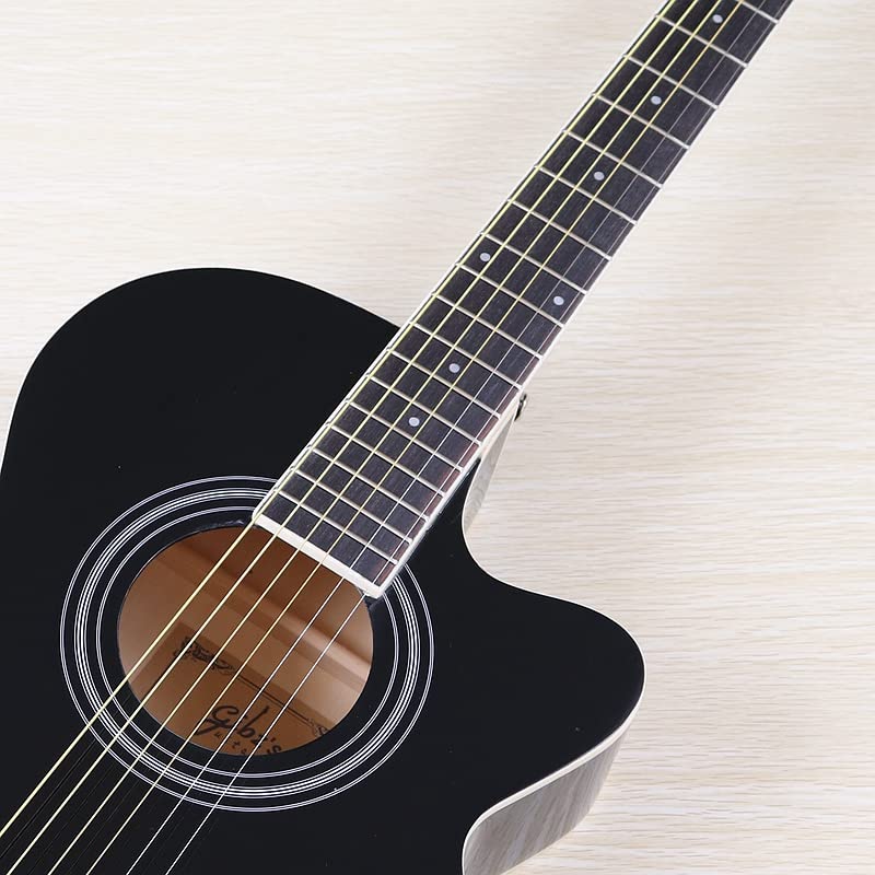 High gloss finish on black acoustic guitar