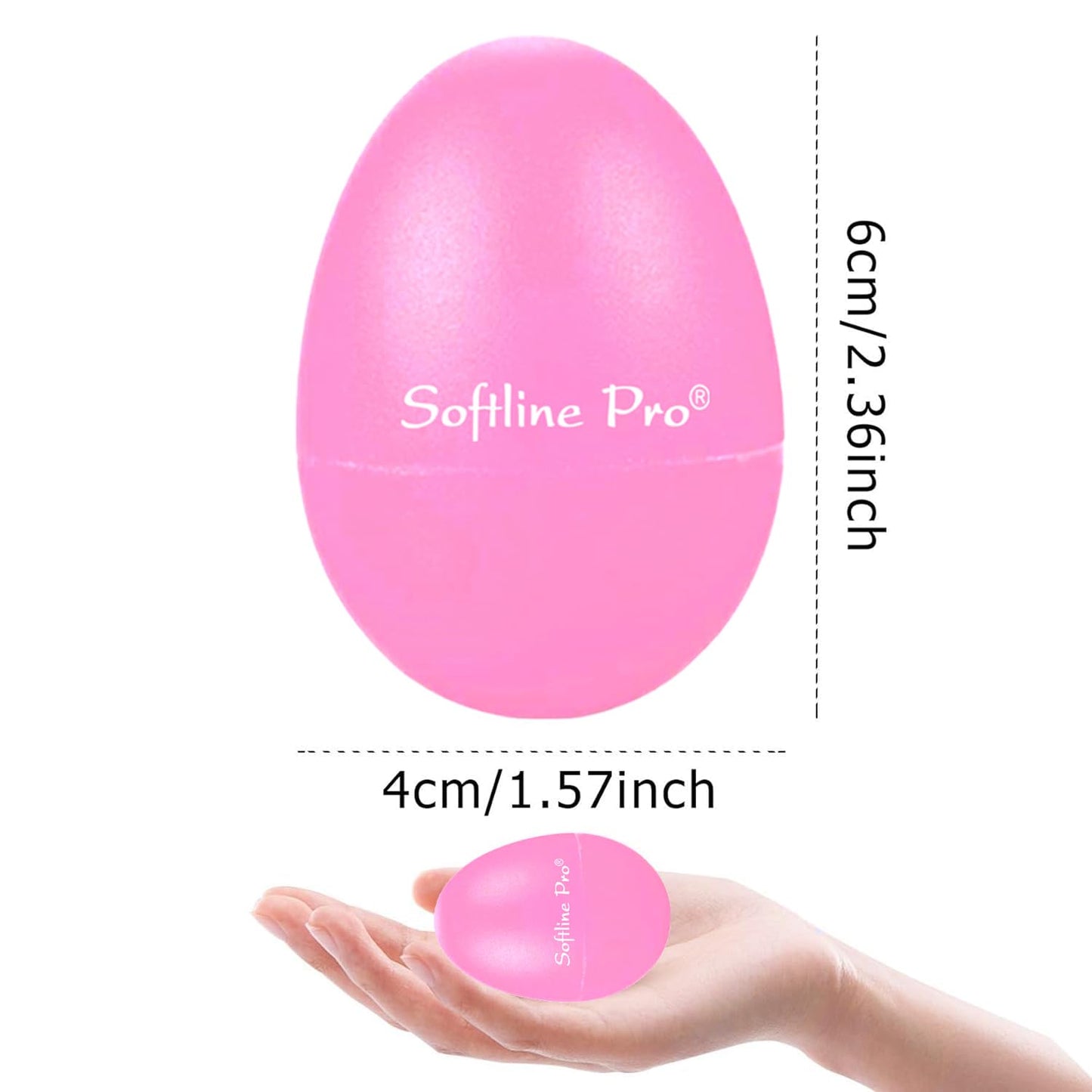 Pink 'Softline Pro' product with dimensions and a hand holding it for scale on a white background