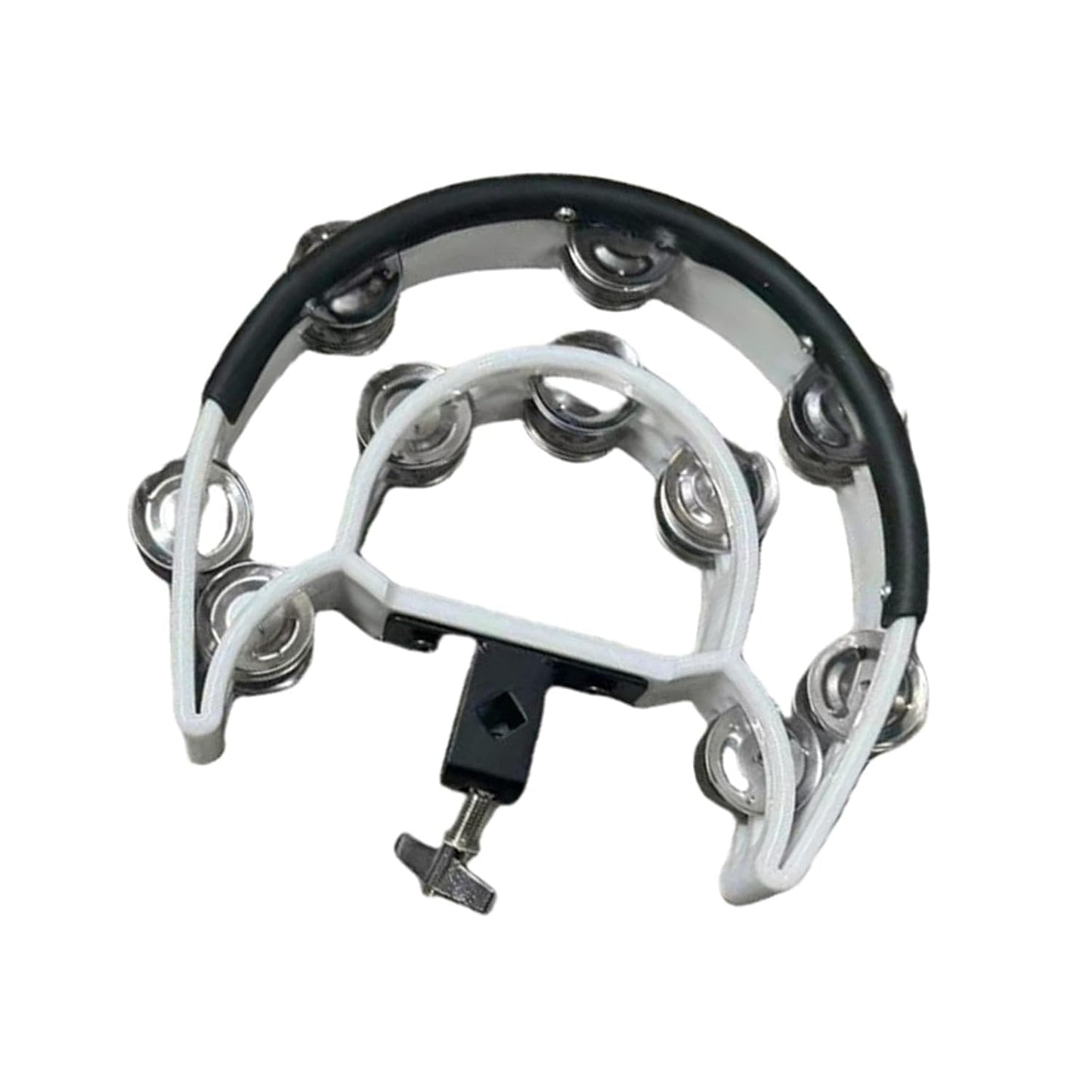 Tambourine with metal jingles on a white background