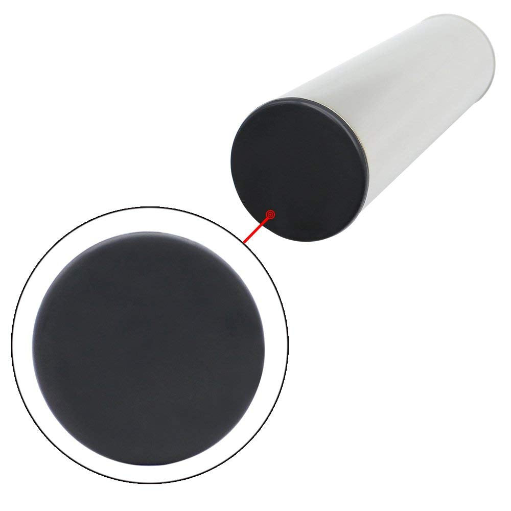 Black circular object with a white cylindrical container on a white background