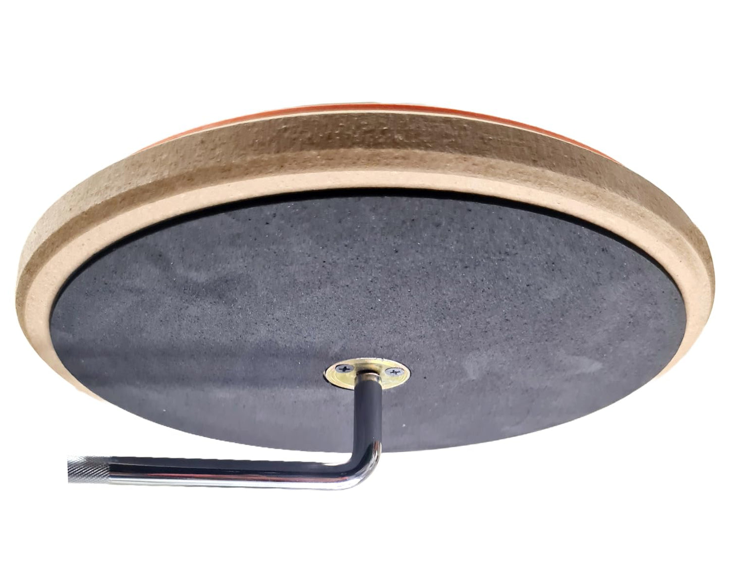 Ceiling light fixture with wooden trim and metal bracket on a white background