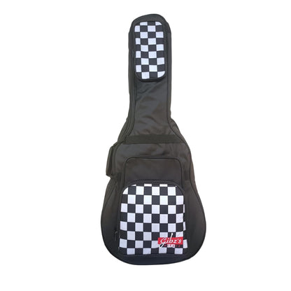 Front View: “Gibz’s G530 acoustic guitar gig bag in black and white, front view”