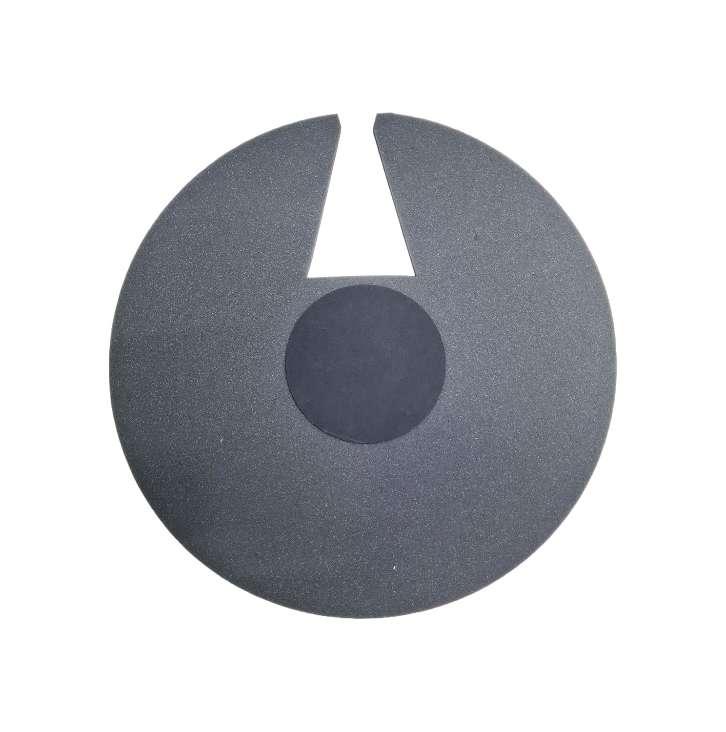 Black circular object with a central cutout on a white background