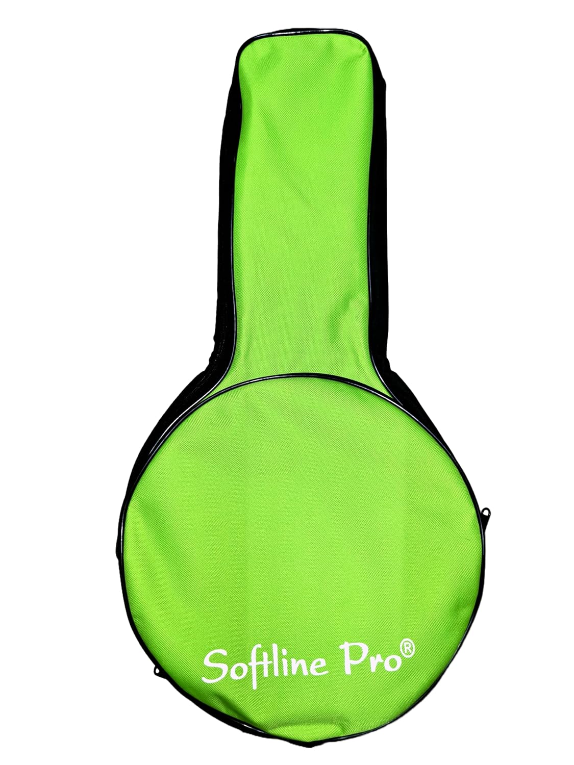Green guitar case with 'Softline Pro' branding on a white background