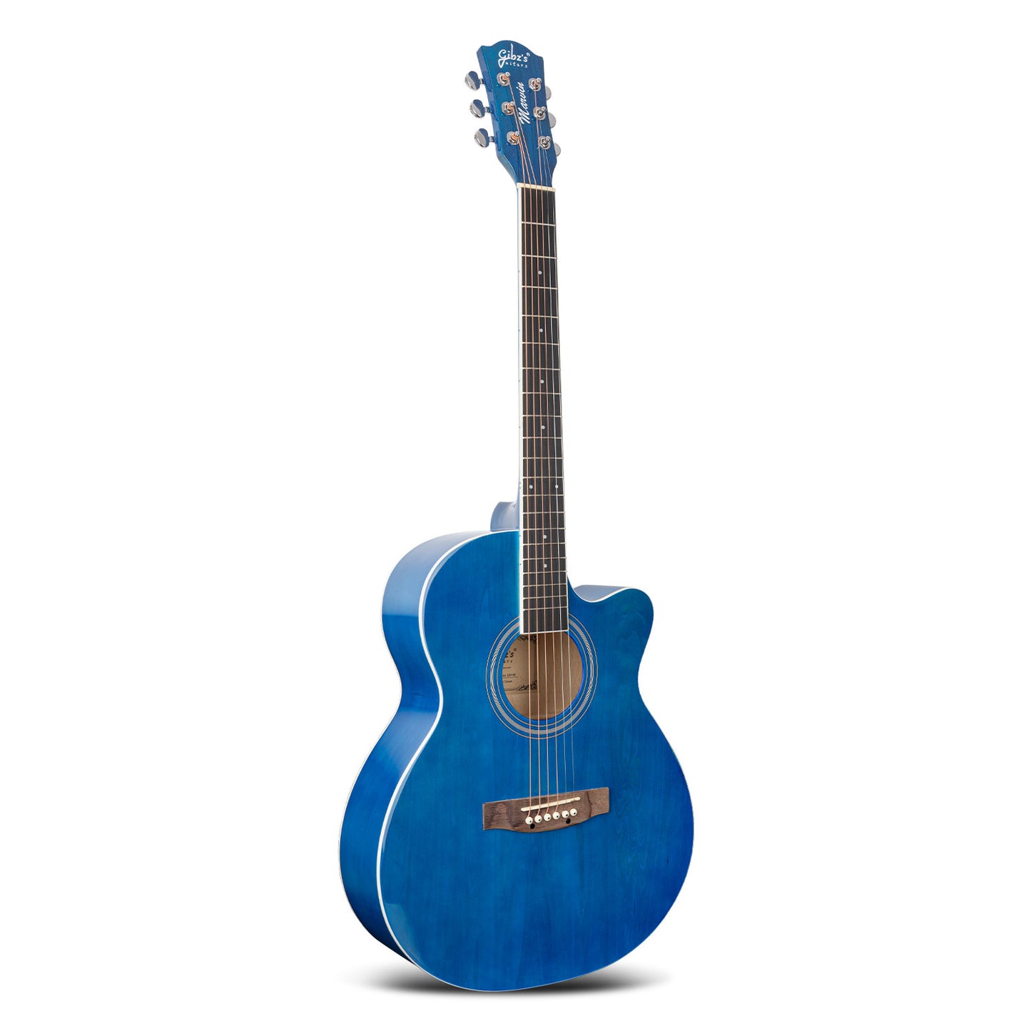 Gibz's Guitars Marvin 40" Full-Size Brown Acoustic Guitar Premium Cutaway Body High-Gloss Finish Bronze-Coated Strings Adjustable Truss Rod Die-Cast Tuning Keys Rosewood Bridge Ideal for Beginners, Students & Adults – GM 40 BL