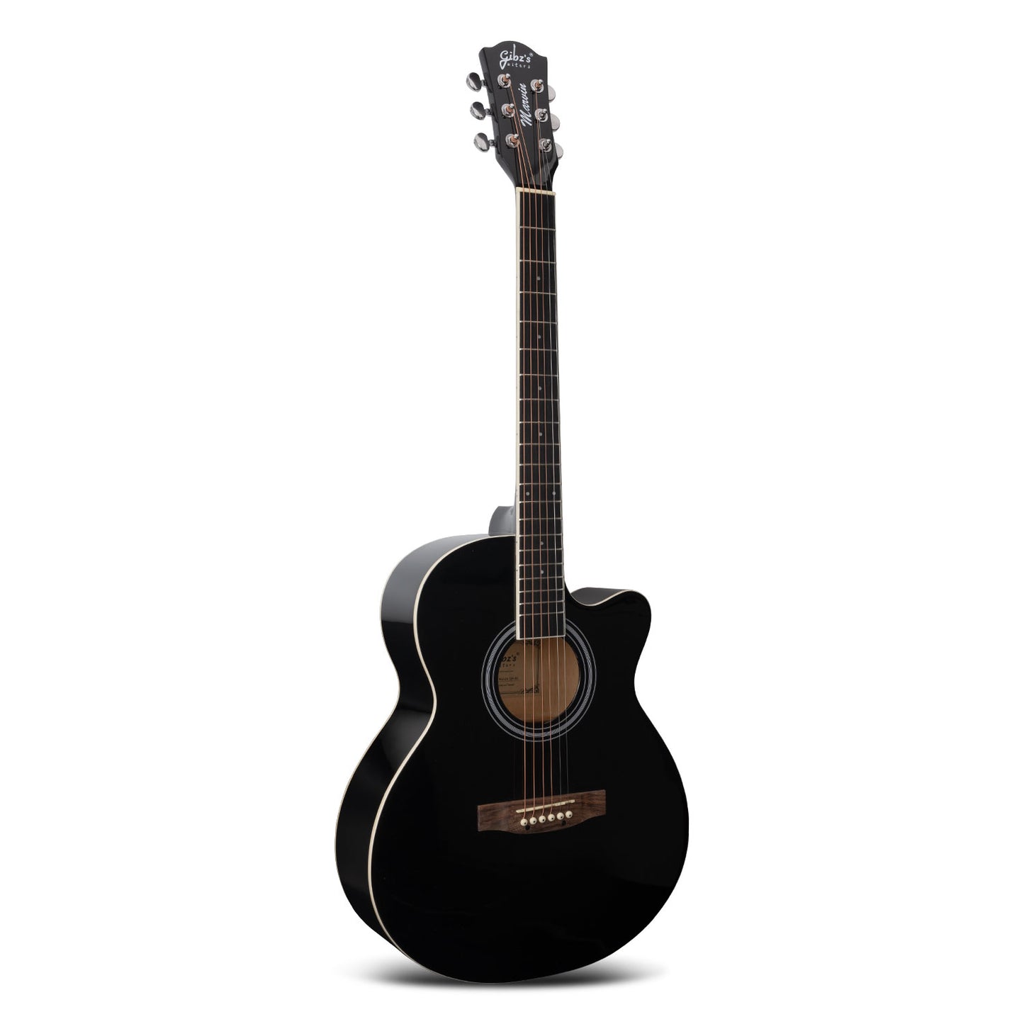 Gibz's Guitars Marvin 40" Full-Size Brown Acoustic Guitar Premium Cutaway Body High-Gloss Finish Bronze-Coated Strings Adjustable Truss Rod Die-Cast Tuning Keys Rosewood Bridge Ideal for Beginners, Students & Adults – GM 40 BK