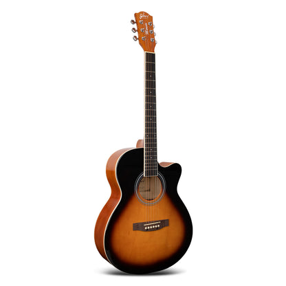 Gibz's Guitars Marvin 40" Full-Size Brown Acoustic Guitar Premium Cutaway Body High-Gloss Finish Bronze-Coated Strings Adjustable Truss Rod Die-Cast Tuning Keys Rosewood Bridge Ideal for Beginners, Students & Adults – GM 40 SB