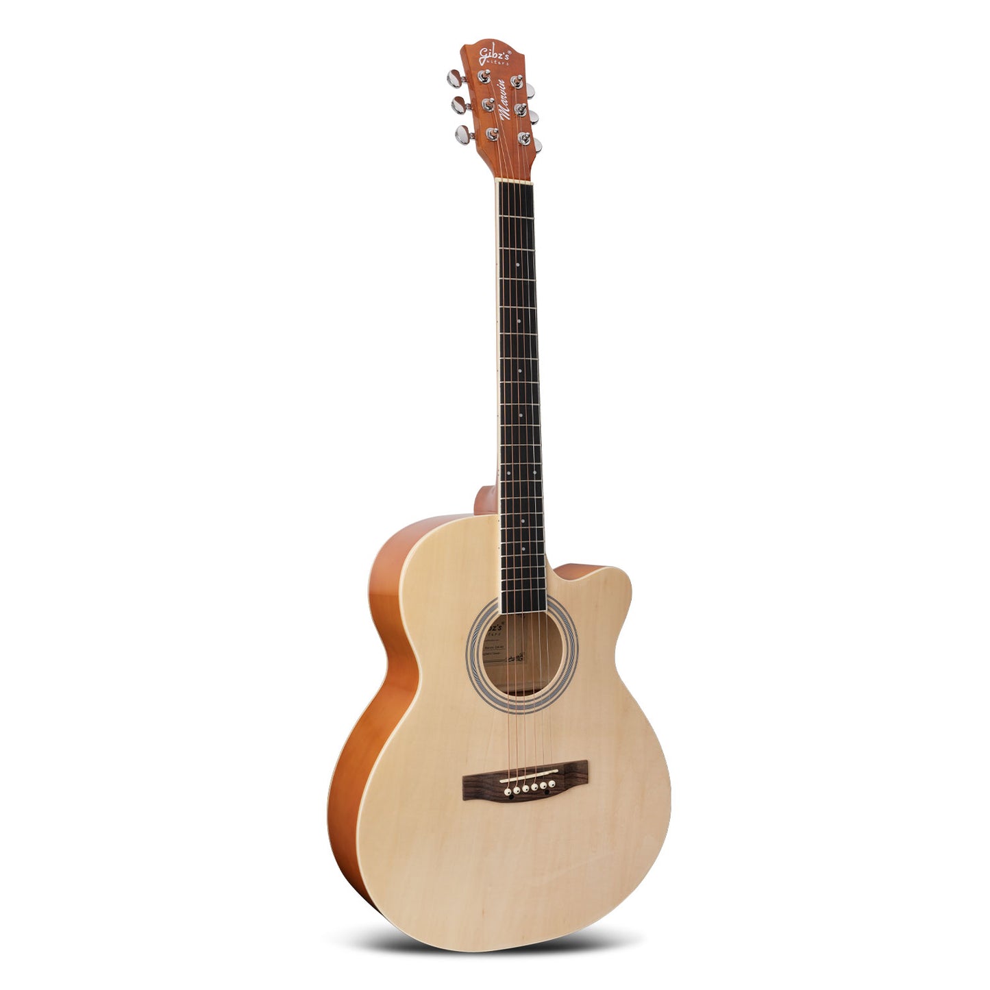 Gibz's Guitars Marvin 40" Full-Size Brown Acoustic Guitar Premium Cutaway Body High-Gloss Finish Bronze-Coated Strings Adjustable Truss Rod Die-Cast Tuning Keys Rosewood Bridge Ideal for Beginners, Students & Adults – GM 40 NT