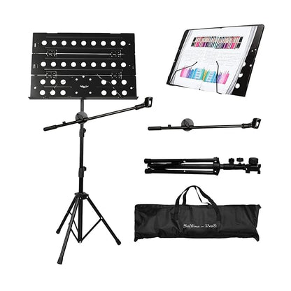 Softline Pro SP 222-Y Foldable Music Notation Sheet Stand With Microphone Boom Arm and Carry Bag - 2 Steps Height Adjustable