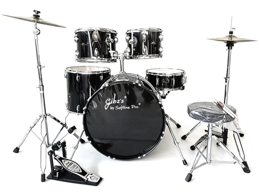 Gibz's 22mm Acoustic Drum Kit Set 5-Piece Professional Drum Set with Iron Cobra Single Bass Drum Pedal, Cymbals, Drum Throne, Hardware & 5A Drumsticks Complete Drum Kit for Beginners, Students & Adults