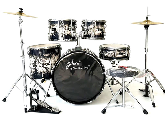 Gibz's 22mm Dual Tone Acoustic Drum Kit Set 5-Piece Professional Drum Set with Iron Cobra Single Bass Drum Pedal, Cymbals, Drum Throne, Hardware & 5A Drumsticks Complete Drum Kit for Beginners, Students & Adults