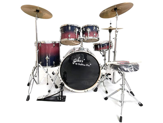 Gibz's 25mm Acoustic Drum Kit Set with 5-Piece Drum Set, Iron Cobra Single Bass Drum Pedal, Cymbals, Drum Throne, Hardware Pack & 5A Drumsticks Complete Professional Drum Set for Beginners, Students & Adults