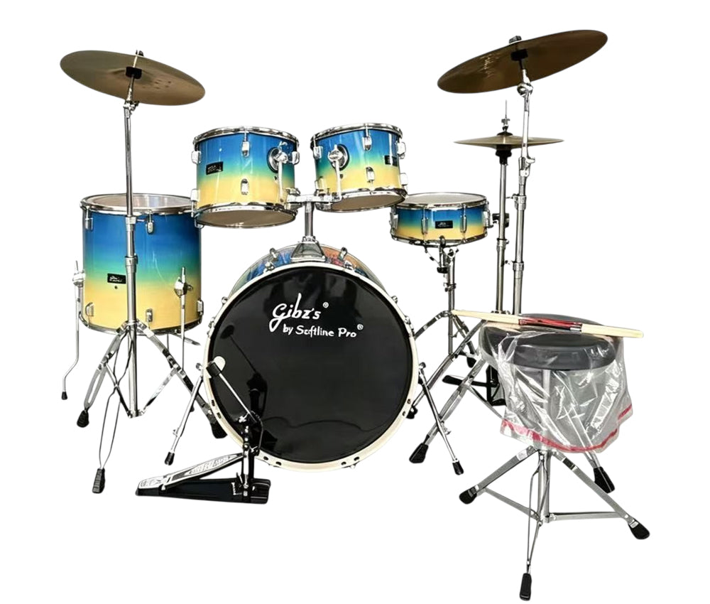 Gibz's 25mm Acoustic Drum Kit Set with 5-Piece Drum Set, Iron Cobra Single Bass Drum Pedal, Cymbals, Drum Throne, Hardware Pack & 5A Drumsticks Complete Professional Drum Set for Beginners, Students & Adults