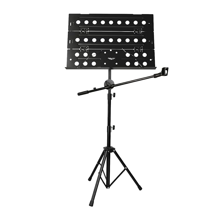 Softline Pro Foldable Music Stand, Portable Professional Notation Stand with Microphone Boom Arm and Carry Bag, 2 Steps Height Adjustable (SP 222)