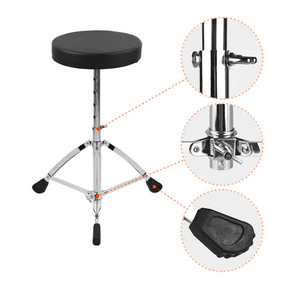 Softline Pro SP36-C Universal Drum Throne Round Padded Drum Seat Stool Double-braced Legs Anti-Slip 5 Levels Adjustable Height for Adult Drummers