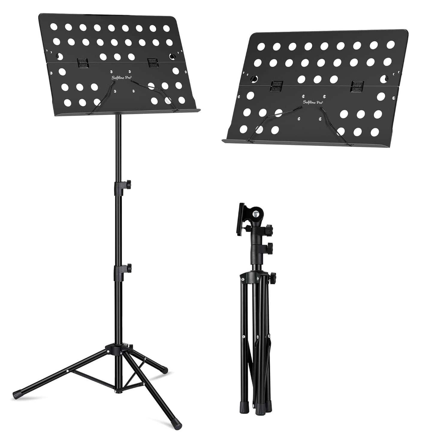 Softline Pro Metal Music Stand, Portable & Foldable Professional Perforated Notation Stand, Tabletop Music Book Stand for Guitar, Ukulele, Violin Players (SP02 - Two Fold)