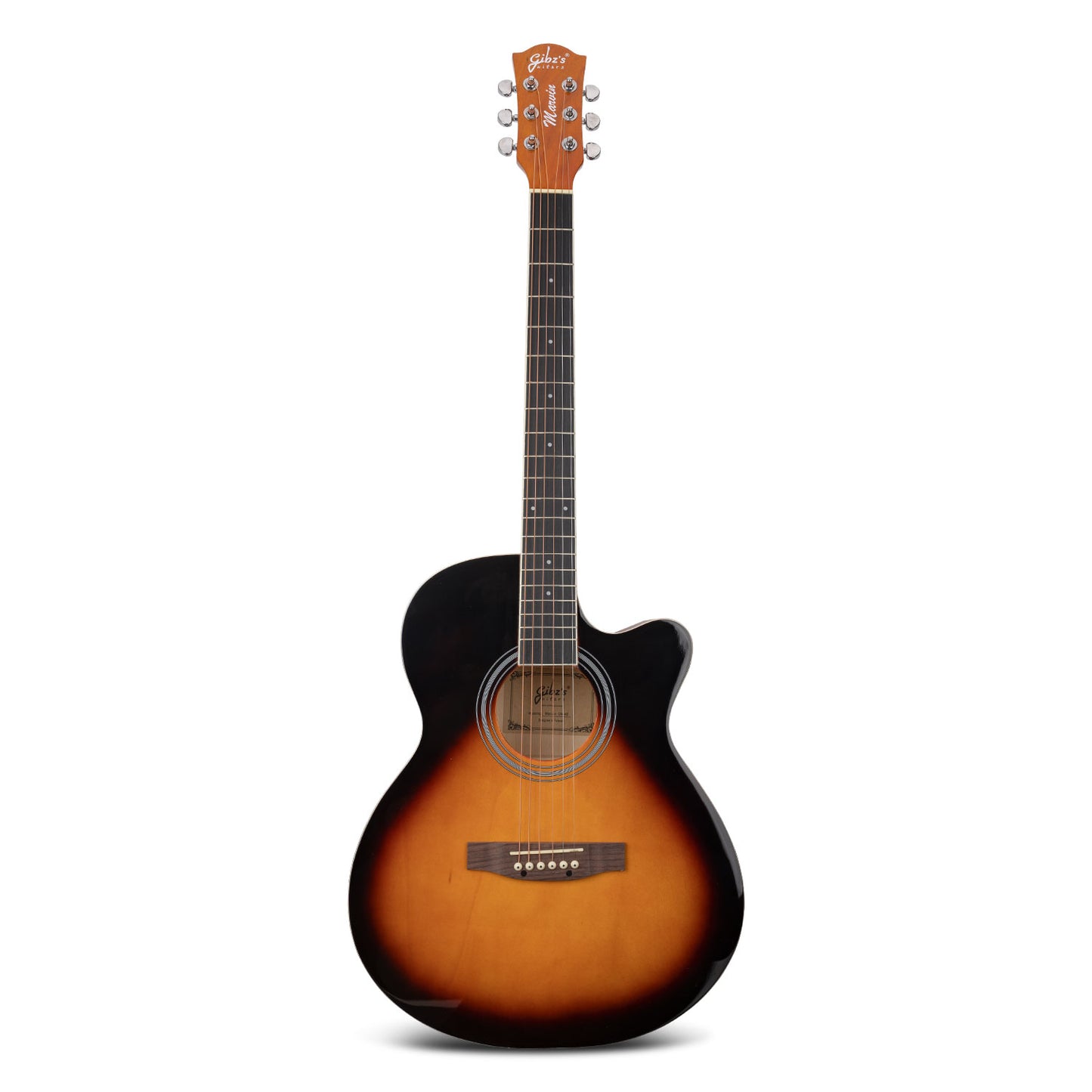Gibz's Guitars Marvin 40" Full-Size Brown Acoustic Guitar Premium Cutaway Body High-Gloss Finish Bronze-Coated Strings Adjustable Truss Rod Die-Cast Tuning Keys Rosewood Bridge Ideal for Beginners, Students & Adults – GM 40 SB