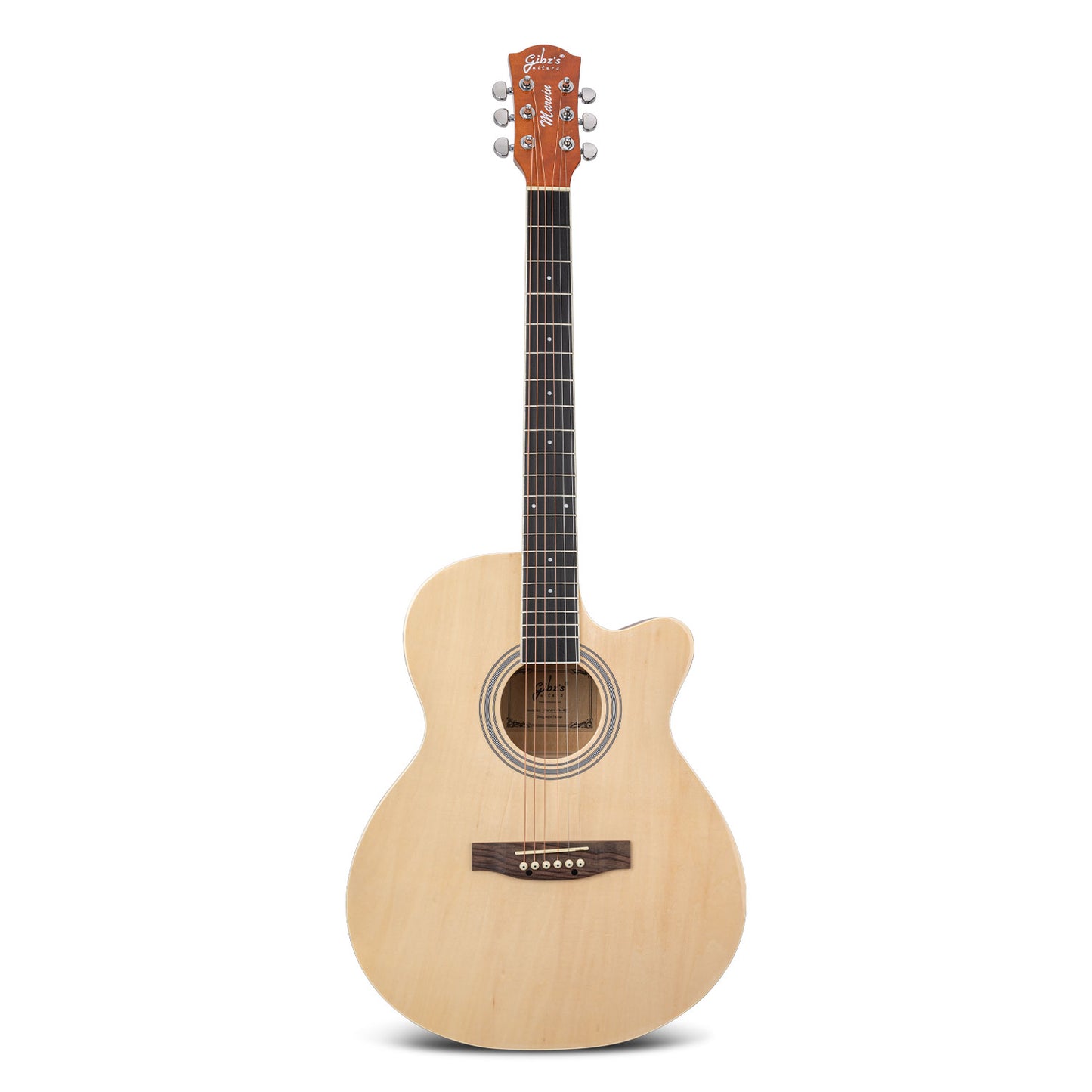 Gibz's Guitars Marvin 40" Full-Size Brown Acoustic Guitar Premium Cutaway Body High-Gloss Finish Bronze-Coated Strings Adjustable Truss Rod Die-Cast Tuning Keys Rosewood Bridge Ideal for Beginners, Students & Adults – GM 40 NT