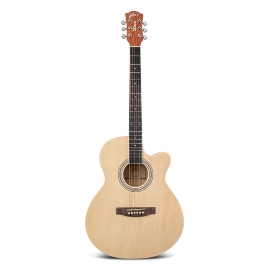 Gibz's Guitars Marvin 40" Full-Size Brown Acoustic Guitar Premium Cutaway Body High-Gloss Finish Bronze-Coated Strings Adjustable Truss Rod Die-Cast Tuning Keys Rosewood Bridge Ideal for Beginners, Students & Adults – GM 40 NT