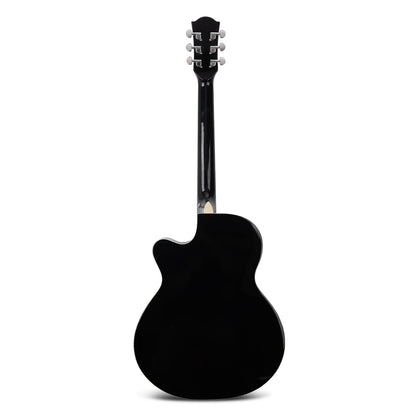 Gibz's Guitars Marvin 40" Full-Size Brown Acoustic Guitar Premium Cutaway Body High-Gloss Finish Bronze-Coated Strings Adjustable Truss Rod Die-Cast Tuning Keys Rosewood Bridge Ideal for Beginners, Students & Adults – GM 40 BK